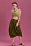 Relaxed Fit Wide Pleated Khaki Anvelop Midi Skirt