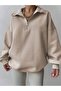 Women's 3 Yarn Mink Zippered Polo Neck Oversize Sweatshirt - 4