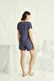18502 Women's V-Neck Short Sleeve Shorts Pajama Set-Navy Blue - 2