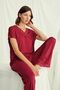 18495 Women's V-Neck Short Sleeve Pajamas Set-Red - 3