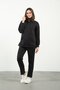 Maternity Stretchy Abdominal Band Adjustable Waist Hooded Nursing Detailed Tracksuit Set Black