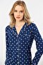 3379 Women's Long Sleeve Shirt Pajama Set-Navy Blue - 2