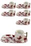 Set of 6 Porcelain Coffee Cups Red Butterfly Gilded