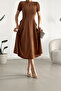 Brown Short Sleeve Pocket Long Cloth Dress - 2
