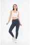 Women's Ribbed, High Waist, Anthracite Leggings with Fleece Inside - 6