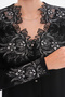 Women's Plus Size Black over Silver Lurex Embroidery Lace Fabric Shirt G0054 - 6
