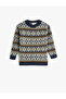 Sweater Knitted Round Neck Long Sleeve Ethnic Patterned