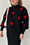 Black Heart Patterned Sweater and Dress Set - 3
