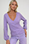 Women's Lilac Double Breasted Collar Elastic Sleeve Blouse Alc-X12929 - 2