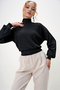 Black Half Turtleneck Seersucker Fabric Crop Blouse Alc-X13124 - 2
