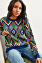 Women's Navy Blue Kilim Pattern Knitwear Sweater Kzk-19000869 - 5