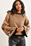 Women's Camel Spanish Sleeve Patterned Knitwear Sweater Kzk- 19000827 - 2