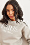Women's Yunus Gray Shoulder Button Detailed Shirred Crop Thick Sweatshirt Swt-19000695 - 4