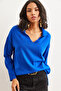 Women's Cobalt Blue Polo Collar Basic Knitwear Sweater Kzk- 19000871 - 3