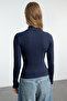 Lacivert Fitted/vücuda Oturan Fermuarlı Yaka Esnek  Örme Bluz TWOAW25BZ00163 - 5