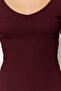 Bordo-Taş 2'li Paket V Yaka Fitted/Vücuda Oturan Pamuklu Esnek Örme Bluz TWOAW24BZ00068 - 6