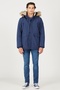 Regular Fit Regular Cut Faux Fur Detailed Stand Collar Navy Blue Men's Parka Coat - 7