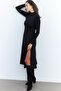 Women's Black Turtleneck Midi Dress Hor15 - 5