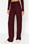 Bordo Yumoş Crop ve Wide Leg/Geniş Paça Örme Alt Üst Takım TWOAW23AU00125 - 4