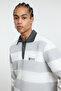 Ekru Regular/Normal Kesim Polo Yaka Çizgili İçi Polarlı Pamuklu Sweatshirt TMNAW24SW00240 - 6