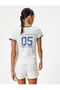 Back Printed T-Shirt College Themed Bias Crew Neck Short Sleeve - 4