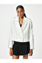 Blazer Jacket with Ribbed Double-Breasted Collar and Buttons, Viscose Fabric - 3