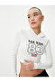 Ultra Crop Hooded T-Shirt Printed Long Sleeve Ribbed Cotton