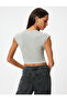 Crop T-Shirt Bowknot Printed Crew Neck Short Sleeve Slim Fit - 4