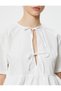 Oversize Blouse with Bow Tie Detail, Short Sleeves, Round Neck, Cotton - 5