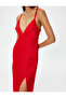 Midi Dress with Straps, V-Neck, Slit and Back Detail - 5