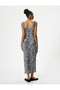 Leopard Patterned Long Dress with Slit Detail and Thick Straps - 4