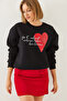 Women's Black Heart and Text Printed Sweatshirt Mbhs023 60601023 - 5