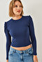 Women's Navy Blue Princess Sleeve Ribbed Blouse 2111 60351109 - 5