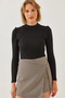 Women's Black Princess Sleeve Ribbed Blouse 2111 60351109