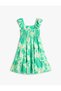 Dress Butterfly Sleeve Square Neck Ruffle Detail Viscose Fabric - 2