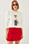 Women's Beige Three Thread Ribbed Printed Sweatshirt 55447 60351120 - 4