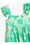 Dress Butterfly Sleeve Square Neck Ruffle Detail Viscose Fabric - 3