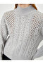Openwork Knitwear Sweater with Bead Embroidery and Stand Collar - 5