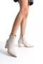 Women's Special Design Buckle Detailed Zippered Pointed Toe Medium Heel Beige Colored Boots - 5