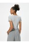Crop T-Shirt Buttoned U-Neck Short Sleeve - 4