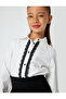 Button Closure Cotton Shirt with Ruffle Detail