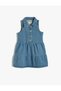 Denim Dress Shirt Collar Sleeveless Button Detailed Cotton