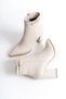 Women's Special Design Buckle Detailed Zippered Pointed Toe Medium Heel Beige Colored Boots - 3