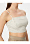 Linen Blended Thin Strap Crop Top Gingham Patterned - 5