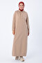 Beige Basic Hooded Knitted Cotton Dress - 2