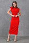Red Glitter Fabric Buckle Design Padded Sleeveless Midi Dress 4434 - 7