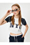 Crop T-Shirt College Printed Crew Neck Slim Fit Color Block