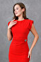 Red Glitter Fabric Buckle Design Padded Sleeveless Midi Dress 4434 - 8