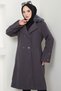 Fur Detailed Cashmere Coat Anthracite Hm2583 - 3