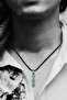 Real Aventurine Natural Stone Minimal Tria Model Cotton Drawstring Mens Necklace - 2